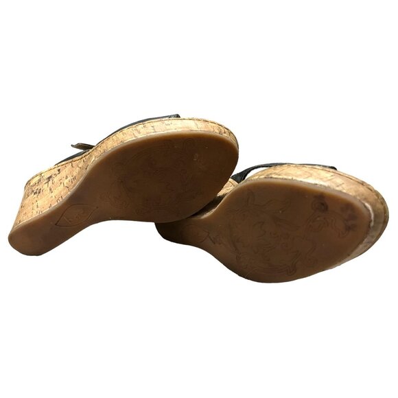 b.o.c. Black Leather Wedge Sandals Sz 7 Womens C17903 CIK12 - Picture 4 of 15